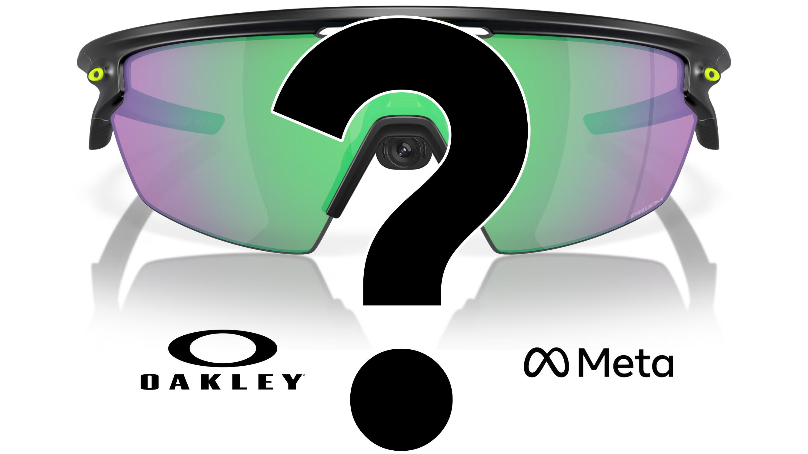 An Oakley Sphaera glasses render with an Xreal Eye camera between the lenses, including Meta and Oakley logos below